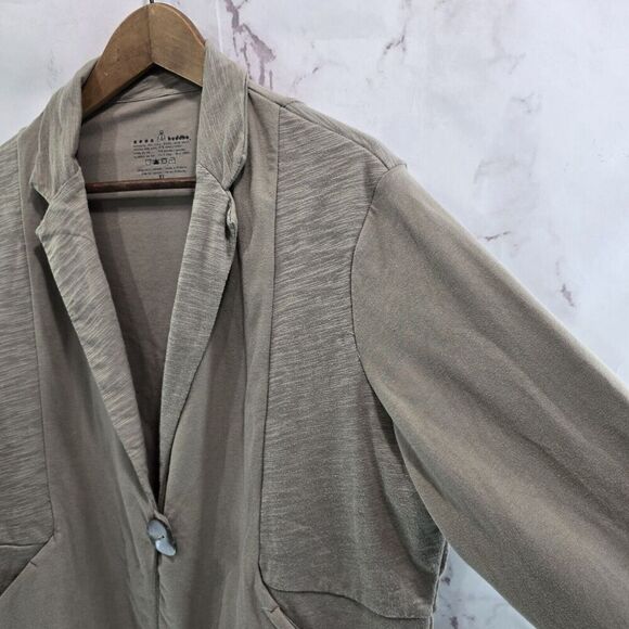 Neon Buddha Jacket Womens XL Taupe Artsy Art To Wear Button Knit Blazer Stretch - Picture 10 of 11